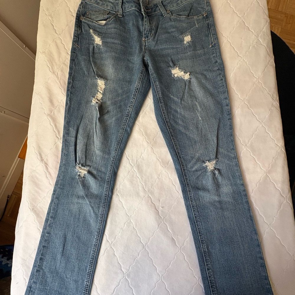 Seven7 Women's Boot Cut Jeans in Distressed Blue